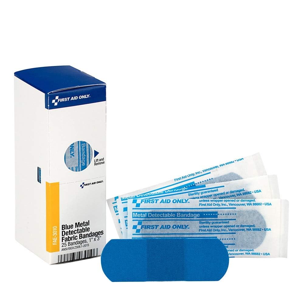 First Aid Only FAE-3010 SmartCompliance Refill Blue Metal Detectable Bandages, 1 x 3 Inch, 25 Count