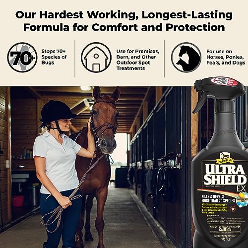 Absorbine UltraShield EX 32oz Sprayer Insecticide, Kills & Repels Flies, Mosquitoes, Ticks, Fleas, Lice, Use on Horses, Dogs, Premises