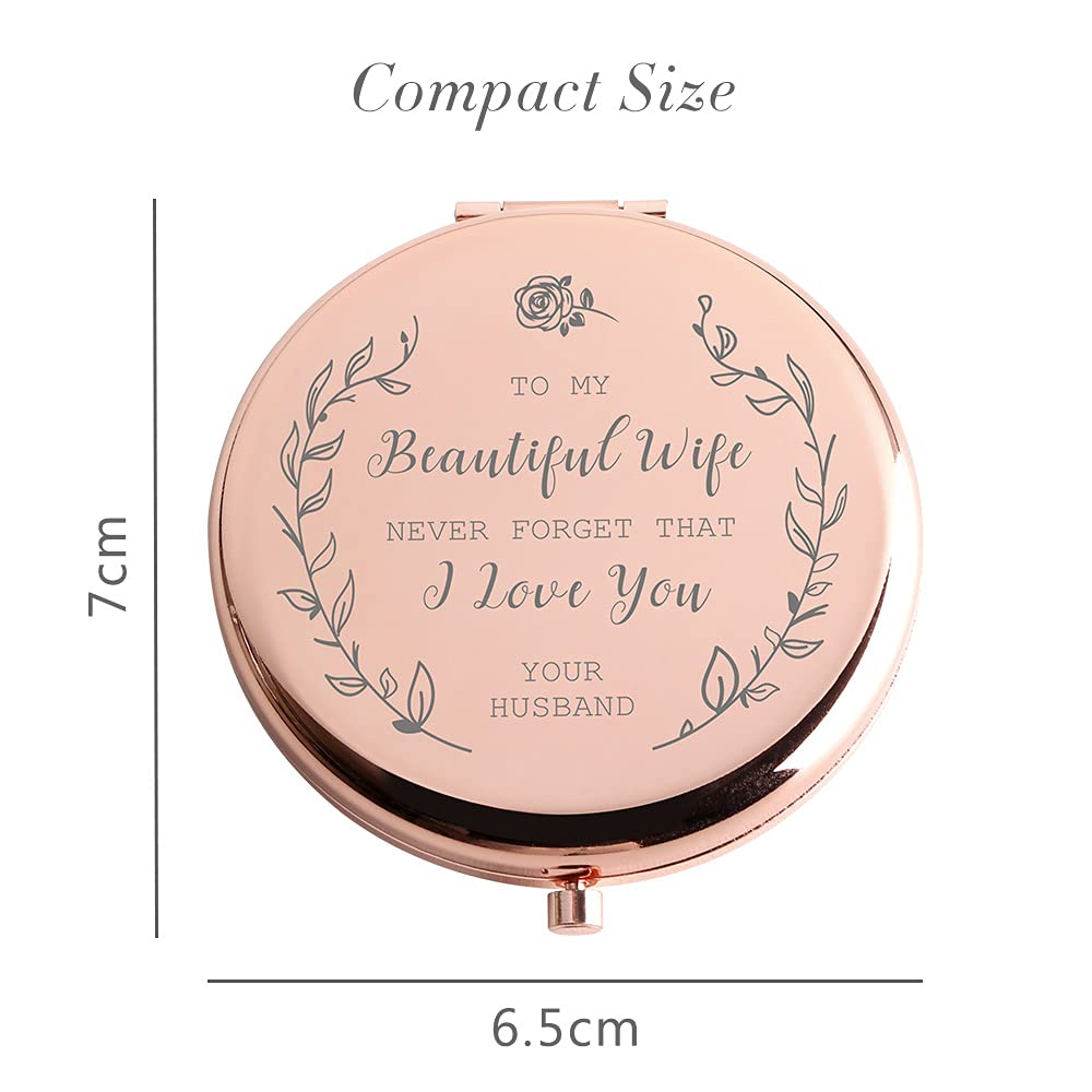 Java Wood Gifts for Wife to My Beautiful Wife Rose Gold Compact Makeup Mirror,I Love You Best Birthday Gift for Wife,Wedding Gifts,Gifts for Wife Romantic,Valentines Day Gifts for Wife