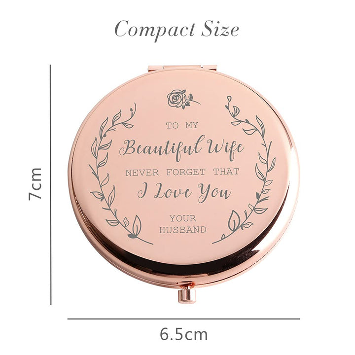 Java Wood Gifts for Wife to My Beautiful Wife Rose Gold Compact Makeup Mirror,I Love You Best Birthday Gift for Wife,Wedding Gifts,Gifts for Wife Romantic,Valentines Day Gifts for Wife