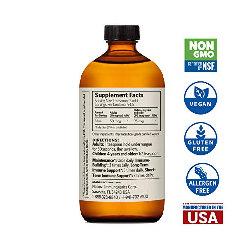 Bio-Active Silver Hydrosol for Immune Support - Colloidal Silver Liquid -10 ppm, 16oz (473mL) - Value Size