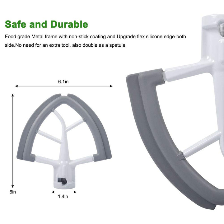 Prokitchen Flex Edge Beater for Kitchenaid Mixer, 4.5-5 Quart Tilt-Head Flat Beater for Kitchen Aid Accessories and Attachments with Silicone Edges Flex Edge Bowl Scraper Bonus 4 Soft Plastic Scraper