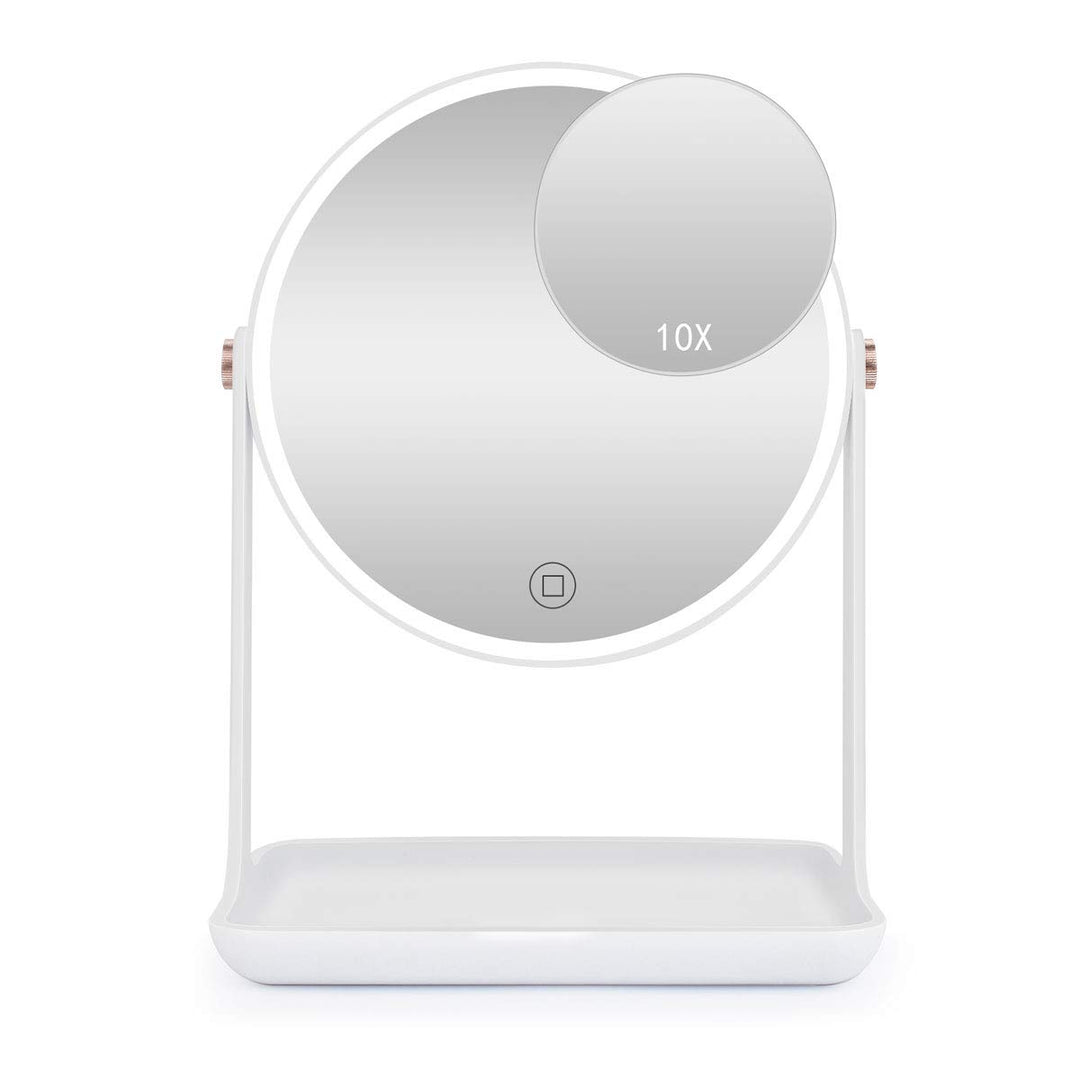 Yuthism Magnified Lighted Makeup Mirror with 1X/3X/10X Magnification- 7 Double Sided Vanity Mirror with Lights, Touch Sensor, Dimmable, Rechargeable & Cordless- Countertop Makeup Mirror with Lights