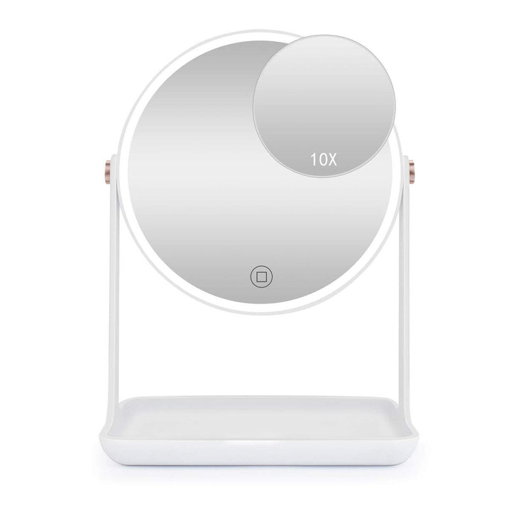 Yuthism Magnified Lighted Makeup Mirror with 1X/3X/10X Magnification- 7 Double Sided Vanity Mirror with Lights, Touch Sensor, Dimmable, Rechargeable & Cordless- Countertop Makeup Mirror with Lights
