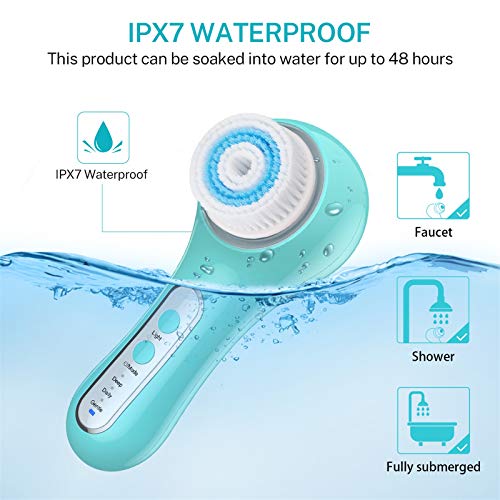 Facial Cleansing Brush, Rechargeable Face Brush with 5 Brush Heads, IPX7 Waterproof Face Scrubber with 3 Speed Modes for Cleansing, Exfoliating, Massaging, and Removing Blackhead