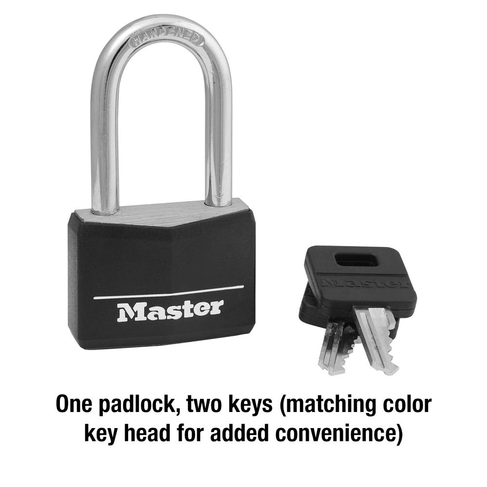 Black Covered Aluminum Lock, Gym Locker Lock with Key, Outdoor Padlock with Long Shackle for Gates, Fences, Toolboxes, and More,141DLF