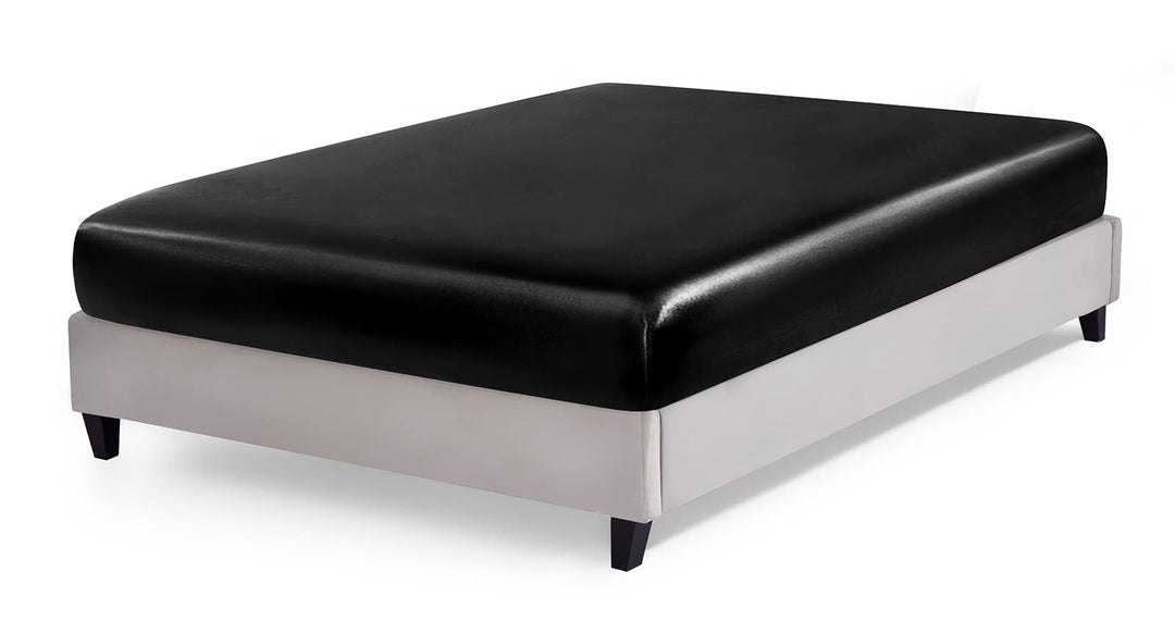Satin Fitted Sheet King Size, 1 Single Fitted Sheet Only, Extra Soft Deep Pocket Bottom Bed Sheets Mattress Cover Fits 12 to 16, Wrinkle Free, Fully Elasticized (Black)