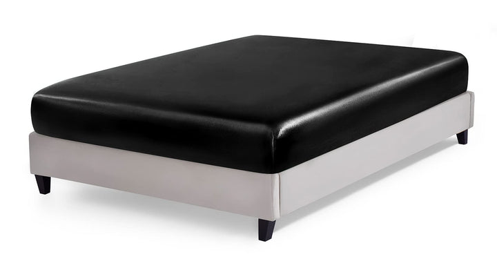 Satin Fitted Sheet King Size, 1 Single Fitted Sheet Only, Extra Soft Deep Pocket Bottom Bed Sheets Mattress Cover Fits 12 to 16, Wrinkle Free, Fully Elasticized (Black)