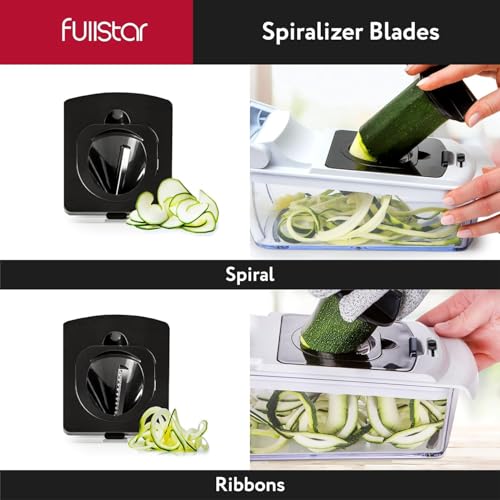 Fullstar Vegetable Chopper - Food Chopper - Onion Chopper - Vegetable Slicer &amp; Spiralizer - Veggie Chopper with Container - Kitchen Gadgets - Home Essentials - Kitchen Accessories (4 in 1, White)