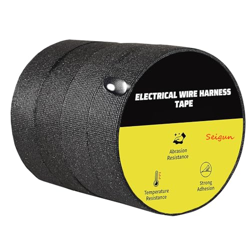 4 Rolls Wire Loom Harness Tape, Wiring Harness Cloth Tape, Black Adhesive Fabric Tape for Automobile Electrical Wire harnessing Noise Damping Heat Proof 19 mm X 15m
