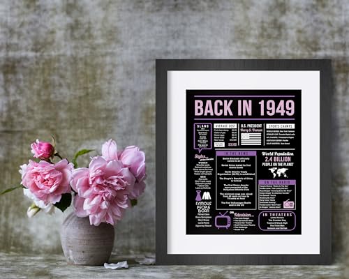 75th Birthday Decorations Women - Super Cute Table Decor - Great Gifts for 75 Year Old Woman or 75th Birthday Gifts for Women - Includes 8x10 inch 1949 Sign, Purple & Pink [Unframed]