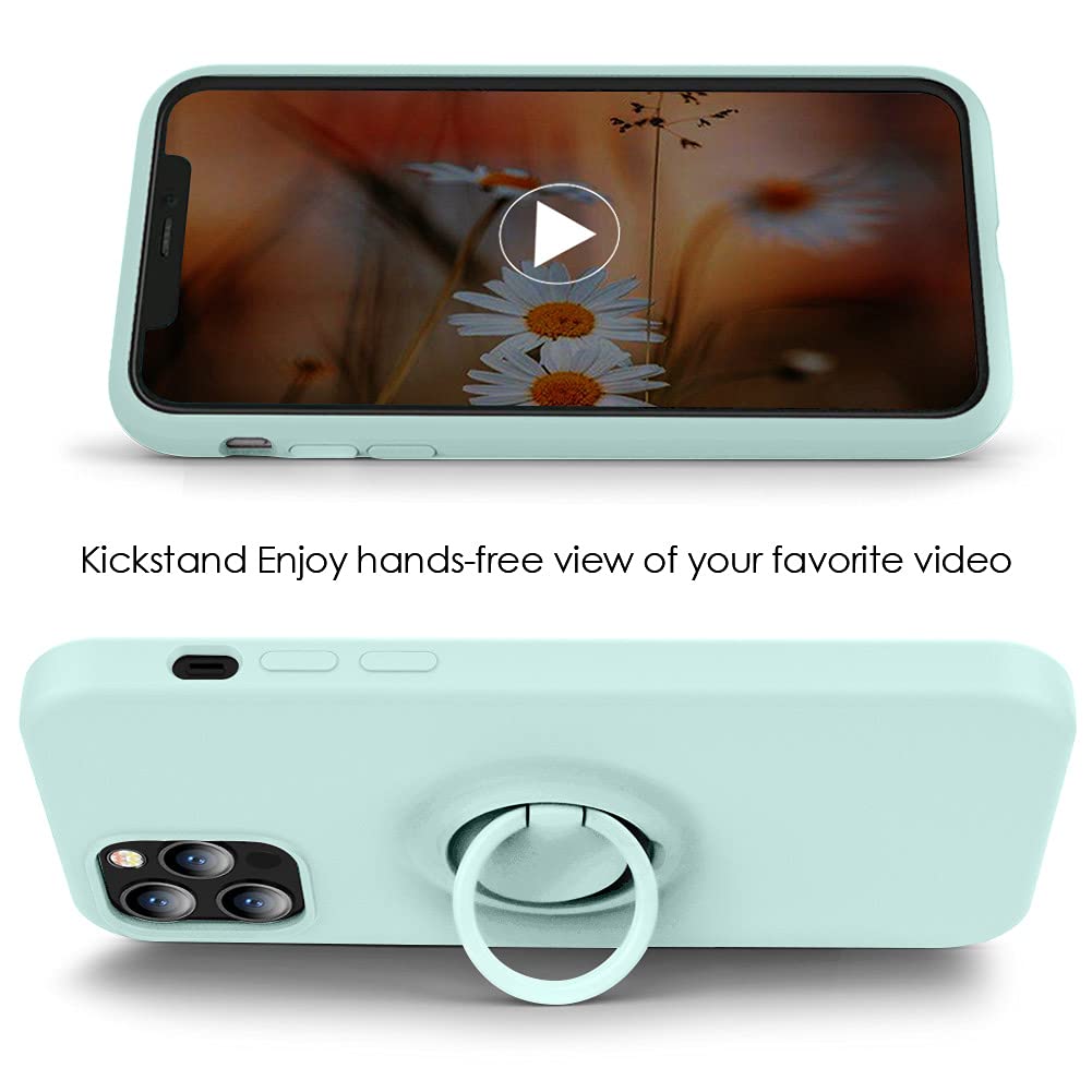 Compatible with iPhone 12 Pro Max Phone Case 6.7 inch with Ring Kickstand | Super Soft Microfiber Lining | Anti-Scratch Full-Body Shockproof Protective Case for iPhone 12 Pro Max - Mint