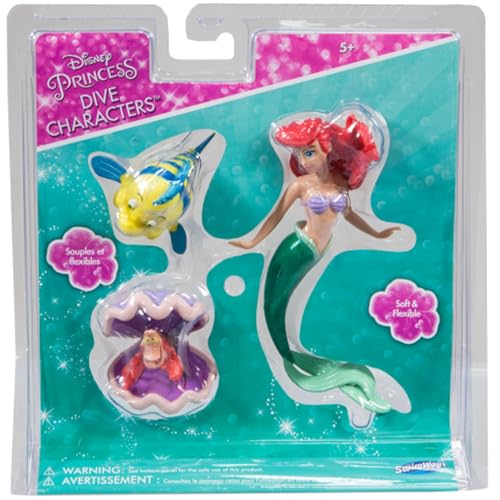 Little Mermaid Disney Dive Characters Kids Pool Toy- Princess Ariel, Flounder, and Sebastian, Bath Toys and Pool Party Supplies