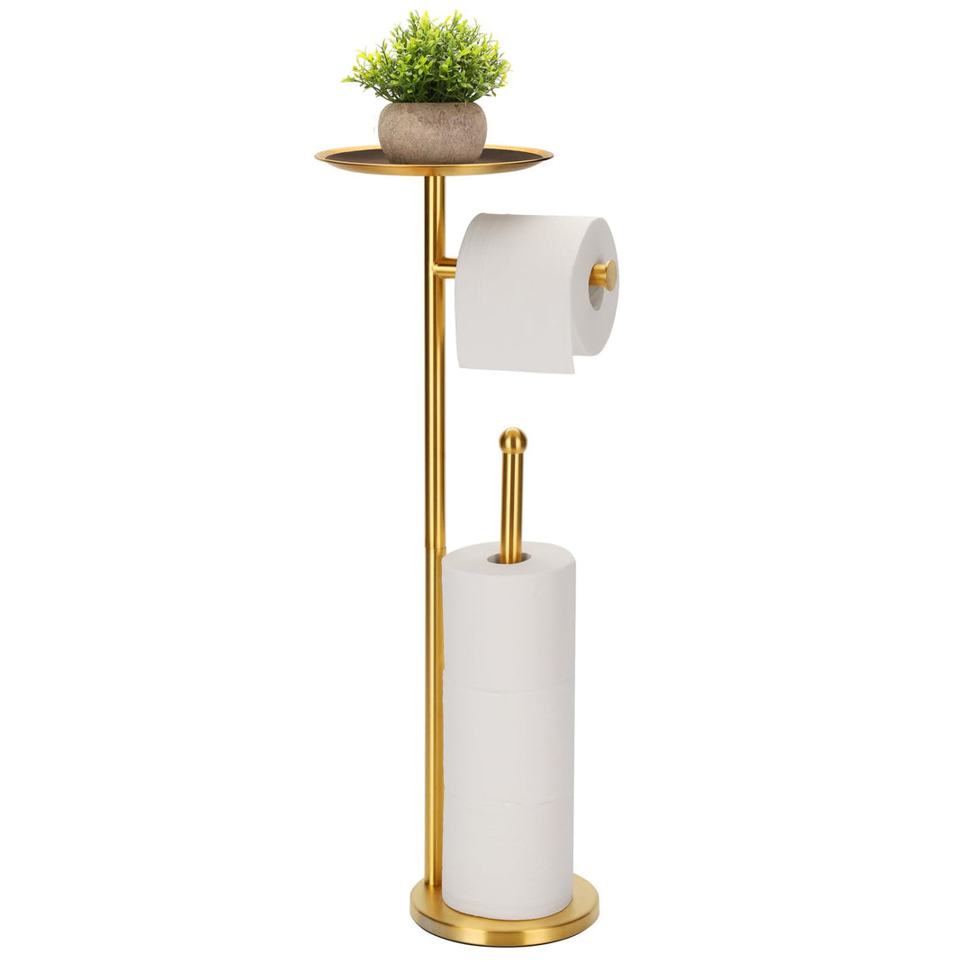 Gold Free Standing Toilet Paper Stand with Reserve, Heavy Marble Base, Freestanding Toilet Paper Roll Stand, Free Standing Toilet Roll Holder, SUS304 Stainless Steel (Gold)