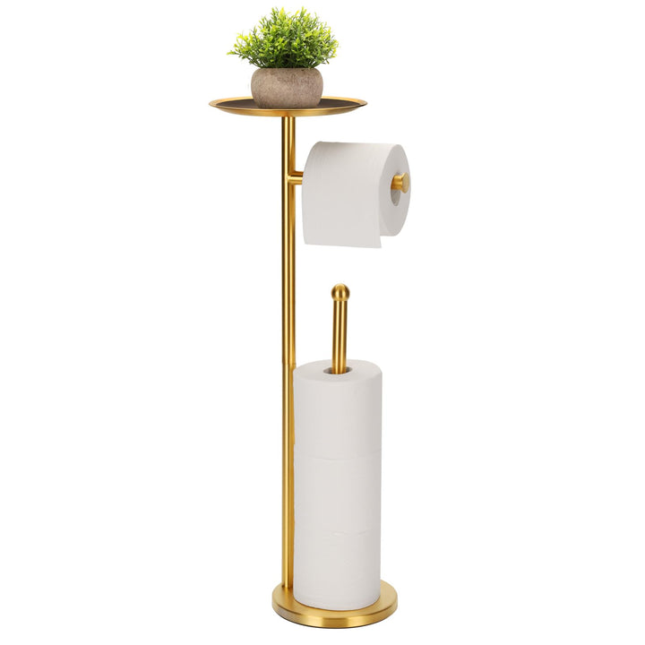 Gold Free Standing Toilet Paper Stand with Reserve, Heavy Marble Base, Freestanding Toilet Paper Roll Stand, Free Standing Toilet Roll Holder, SUS304 Stainless Steel (Gold)