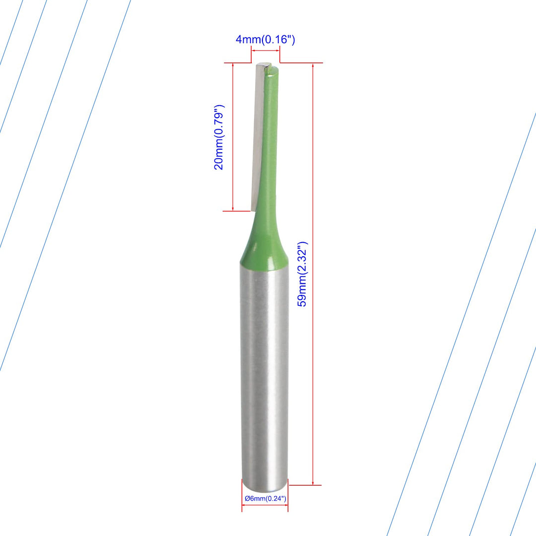 Router Bit 4mm Cutting Dia 6mm Shank Dia Single Flute Straight Bit Carbide for Woodworking Milling Cutter Tool, Green, Silver, 4Pcs