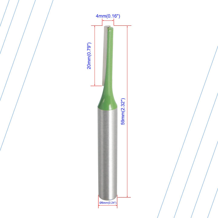 Router Bit 4mm Cutting Dia 6mm Shank Dia Single Flute Straight Bit Carbide for Woodworking Milling Cutter Tool, Green, Silver, 4Pcs