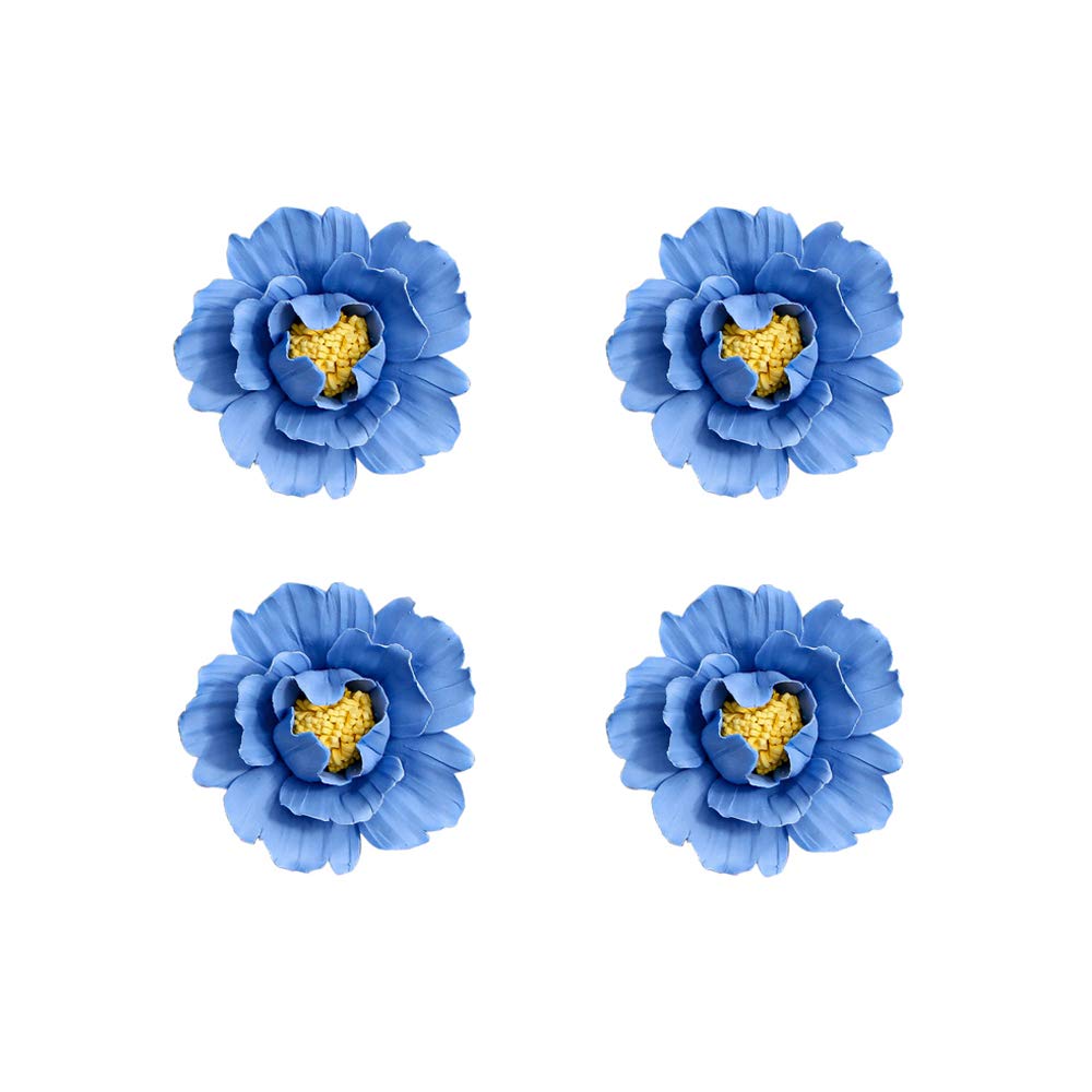 Ceramic Wall Flowers Decor Handcrafted Sculpture Home Hanging Decoration for Living Room Bedroom Blue Peony (4 Pack)