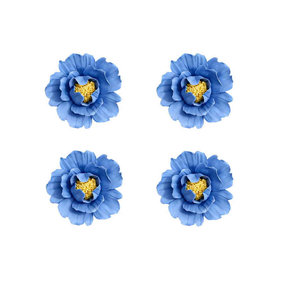 Ceramic Wall Flowers Decor Handcrafted Sculpture Home Hanging Decoration for Living Room Bedroom Blue Peony (4 Pack)