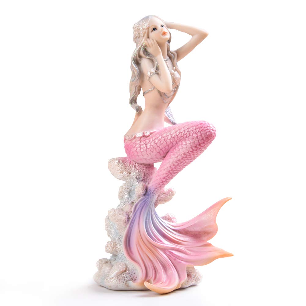 Pink Mermaid Figurines 7.28 Resin Mermaid Sculpture Mediterranean Princess Ornaments Home Office Desktop Bookshelf Mermaid Collectible Figurines Crafts Fish Tank Aquarium Decoration