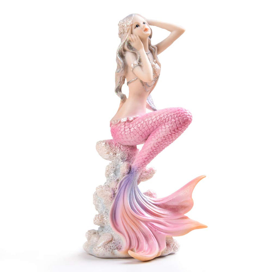 Pink Mermaid Figurines 7.28 Resin Mermaid Sculpture Mediterranean Princess Ornaments Home Office Desktop Bookshelf Mermaid Collectible Figurines Crafts Fish Tank Aquarium Decoration