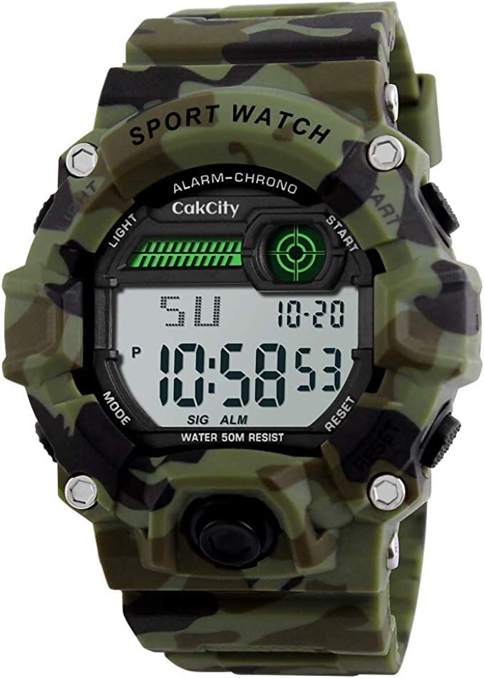 Boys Camouflage LED Sport Watch,Waterproof Digital Electronic Casual Military Wrist Kids Sports Watch with Silicone Band Luminous Alarm Stopwatch Watches