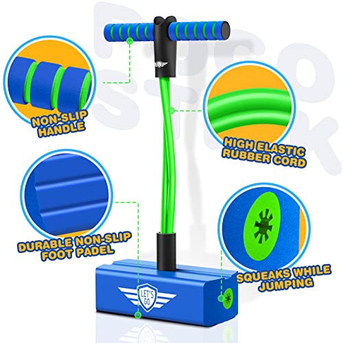 Toys for 3-12 Year Old Boys Girls, Foam Pogo Jumper for Kids Outdoor Toys Gifts for 3-12 Year Old Boys Pogo Stick for Kids Age 7 and Up Xmas Birthday Party Gifts Stocking Stuffers(Green Blue)