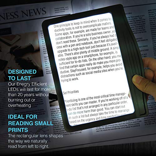 MagniPros 3X Large Ultra Bright LED Page Magnifier- 12 Anti-Glare Dimmable LEDs, Provide More Evenly Lit Viewing Area, Relieve Eye Strain|for Reading Small Prints & Low Vision