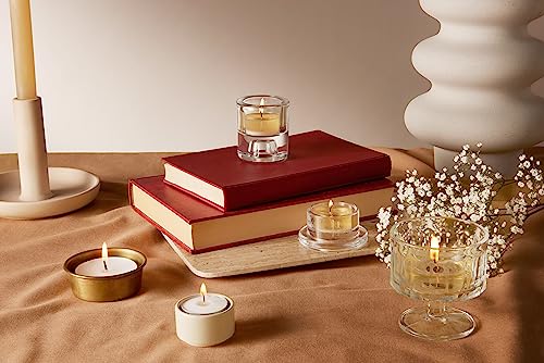 48 Unscented Tea Lights in Clear Cups - 8 Burn Hours - Premium European Quality - Consistent Smokeless Flame - 100% Cotton Wick - Dinner, Wedding, Party, Spa, Church, &amp; Home Décor Tealights