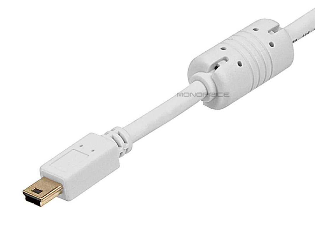 3-Feet USB 2.0 A Male to Mini-B 5pin Male 28/24AWG Cable with Ferrite Core (Gold Plated), White (108633)