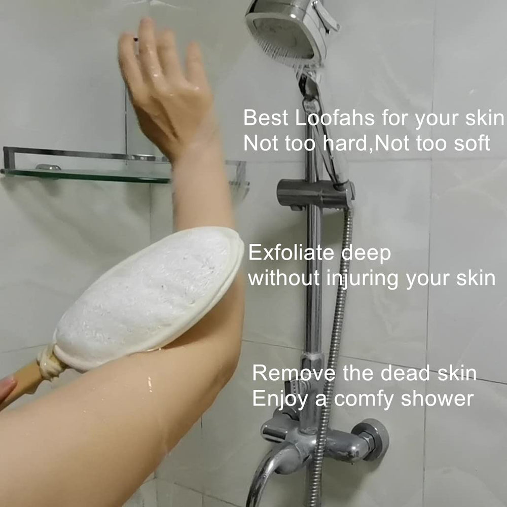 Shower Body Brush with Double Side Natural Exfoliating Loofah,Ergonomic Designed 17inches Long Beech Handle for Back Scrubber