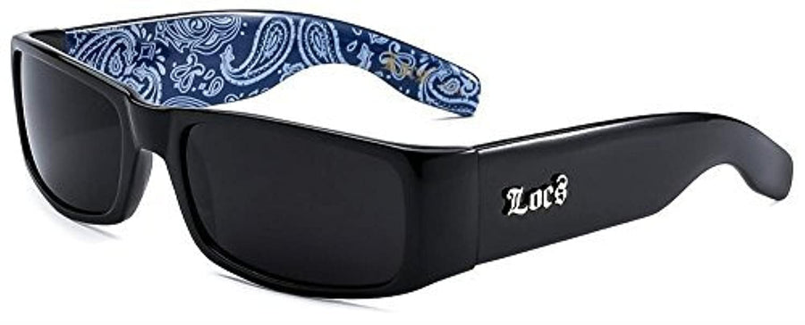 LOCS Sunglasses Hardcore Black 0103, Black / Bandana Blue, 5.5w x 1.5h
