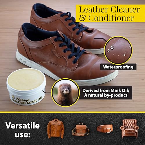 Fiebing&#39;s Golden Mink Oil for Leather Boots (6 oz) - Leather Cleaner &amp; Conditioner - Waterproof, Preserve, Soften All Smooth Leathercraft &amp; Vinyl - Prevents Salt Stains - Use On Couch, Shoe, Purse