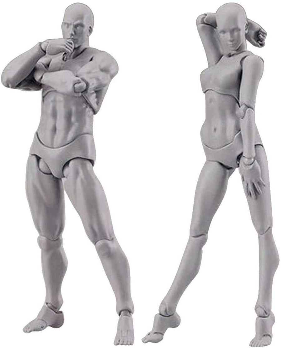 Body Kun Doll, Artists Manikin Blockhead Jointed Mannequin Drawing Figures for Figure Model Male+Female Set (Gray)