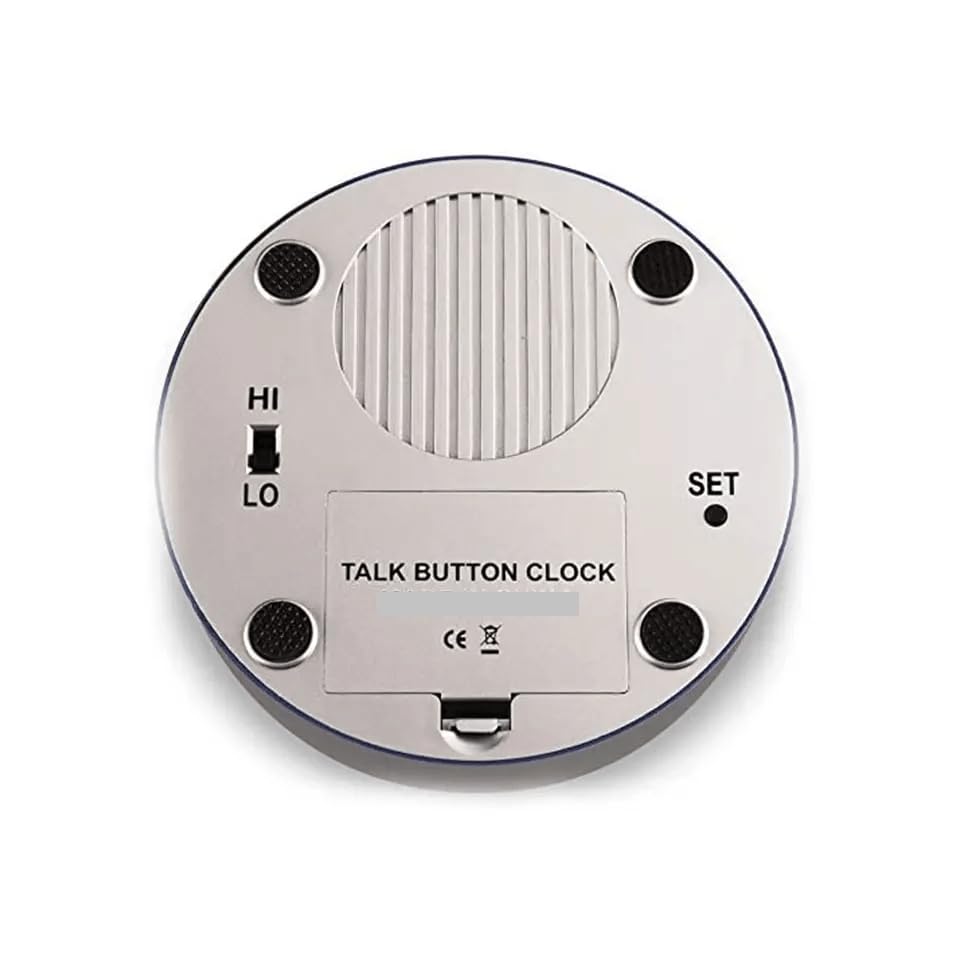 Talking Button Alarm Clock for The Blind, Jumbo Talking Button Clock for Low Vision, Visual Impairment, Gift Clock for Mother,Father,Seniors,Elderly,Blind People (Jumbo Silver&amp;Blue)