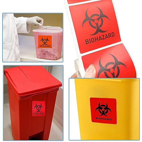 Biohazard Danger Safety Warning Label - 1x1 Waterproof Self Adhesive Decal Sign Sticker, High Temp Resistance, Long Lasting (250 Pcs/Roll)