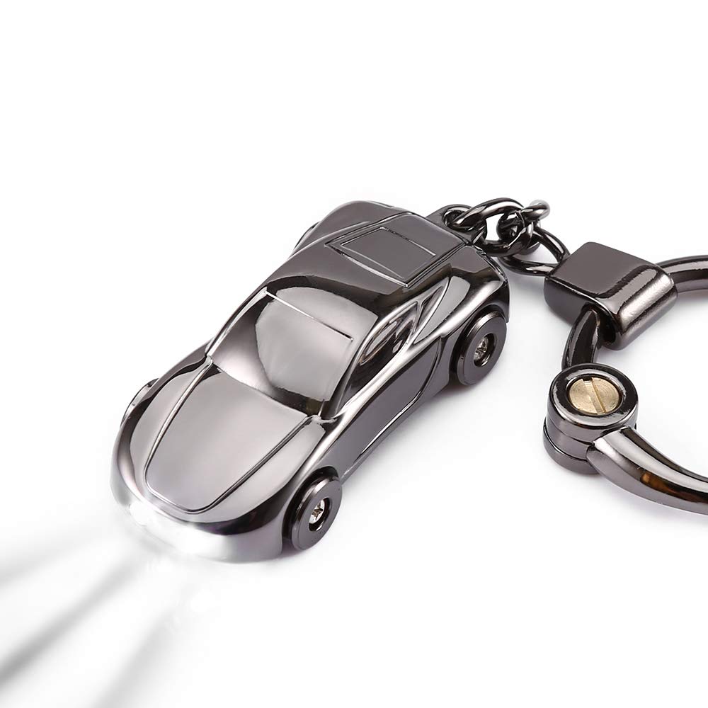 Creative Key Chain Car Keychain Flashlight with 2 Modes LED Lights 2 in 1 Accessories Ring for Office Backpack Purse Charm,Great Gift for Men or Women