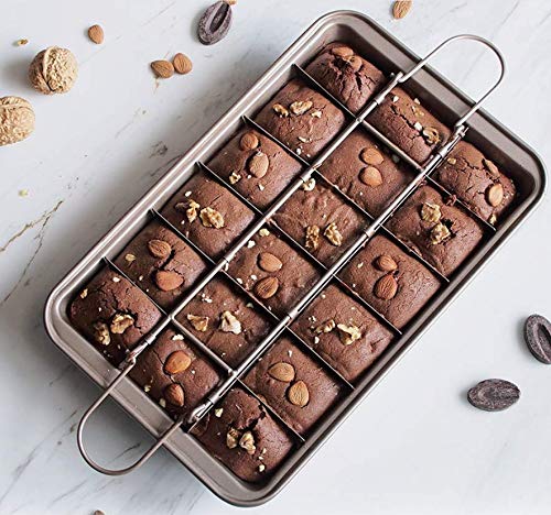 Non Stick Brownie Pans with Dividers Baking Pan with Built-In Slicer 18 Pre-slice Brownie Baking Tray Square Small Brownie Pan for Chocolates Candies and Cakes