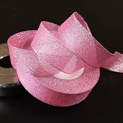 1 Inch Wide Glitter Ribbons,Colorful Silver Metallic Color Ribbons for Gifts Wrapping Home Decoration Wedding Party and DIY Crafts,25 Yards/Roll x 1 Roll (Pink)