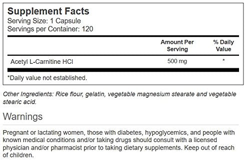 Vitacost Acetyl L-Carnitine HCl - 500 mg - 120 Capsules
