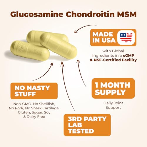 Glucosamine Chondroitin MSM and Turmeric Supplement - Joint Support Supplement for Women &amp; Men with Boswellia &amp; Glucosamine Sulfate 1500 mg. Used for Cartilage &amp; Joint Health &amp; Flexibility 90 Capsules
