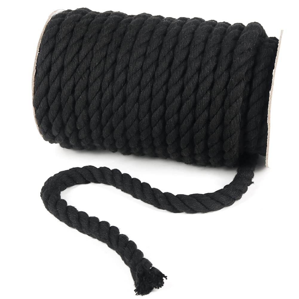 Tenn Well Black Macrame Cord 10mm, 50 Feet 3Ply Twisted