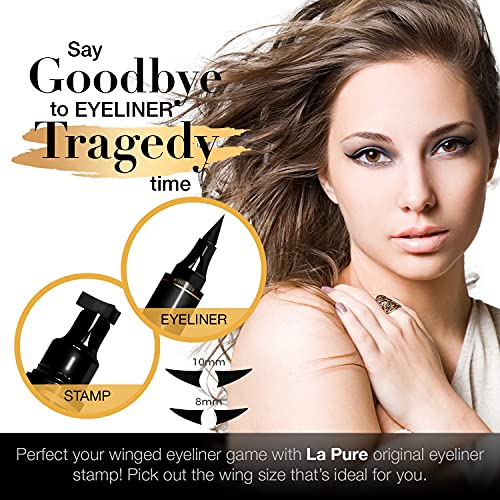 Wing Eyeliner Stamp Pens 2x Liquid Cat Eye Winged Eyeliner Stamp &amp; Fine Tipped Pen Eyeliner Stencil Smudge Proof Black Eye Liner Tiktok Trend Items Sweatproof -Black 10mm