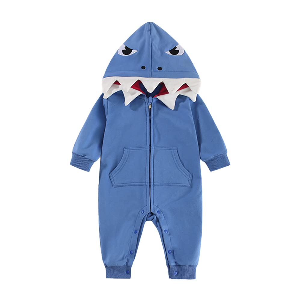 Shark Baby Onesie Cotton 3D Cartoon Romper Cute Jumpsuit Hooded Outwear for Toddler Baby Boys Girls 3-24M