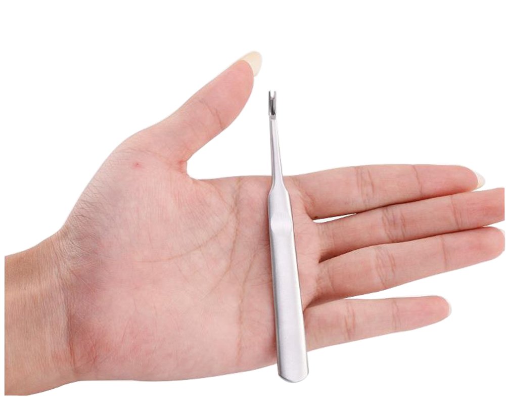 1PCS Stainless Steel 4.6inch Long Professional Cuticle Pusher Nails Cleaner Nipper Clipper Trimming and Cutting Dead Skin Callus Removal Fork Nail Art Manicure Tool for Fingernails and Toenails
