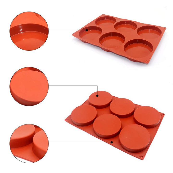 6-Cavity Large Cake Molds Silicone Round Disc Resin Coa