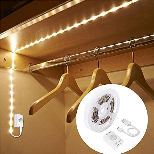 Under Cabinet Light Strip Rechargeable 1M LED Strip Light with Motion Sensor, Warm White led Light for Cabinet, Kitchen, Counter, Shelf, TV (1MRecharge)