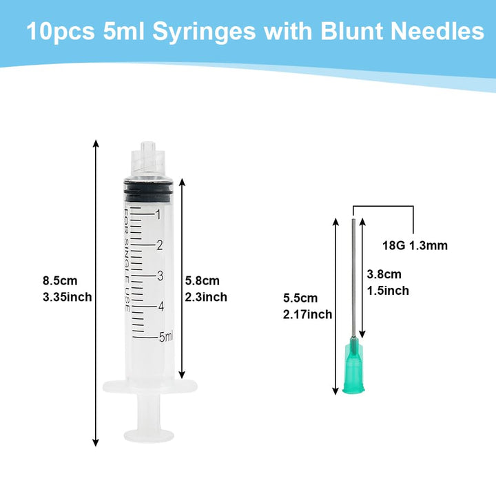 10pcs 5ml Syringe with 18Ga 1.5 Inches Blunt Tip Needles for Experiments, Industrial Use