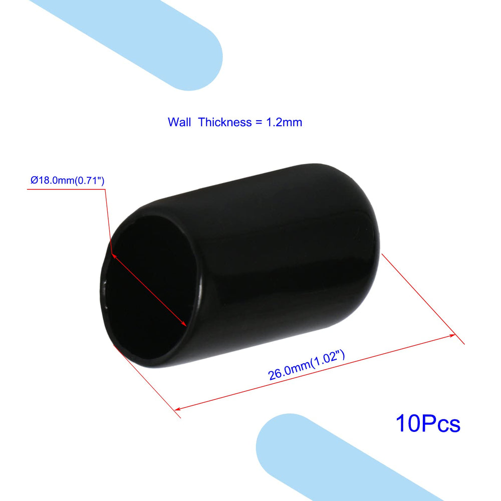 Rubber Round End Cap Cover 0.71 Inch (18mm) Screw Thread Protectors PVC Flexible Tubing Pipe Protective Bolt Screw Thread Protector Safety Cover | for Pipe Post Tubing Rod Cover 10 Pcs (Black)