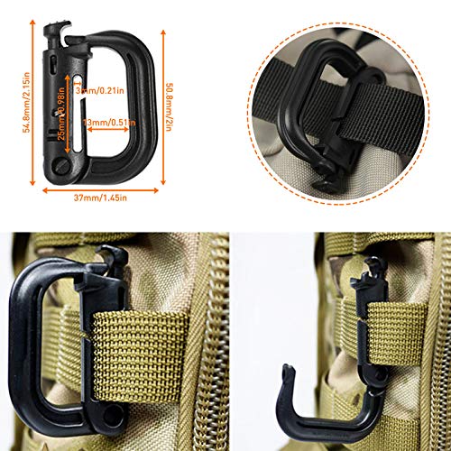 Molle Accessories Kit of 28 Attachments, D-Ring Grimloc Locking Gear Clip for 1“ Webbing Strap Tactical Backpack Web Dominator Elastic Strings Strap